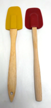 (2) Silicone Spatulas - Yellow And Red  With Wooden Handle Heat Resistant - £12.24 GBP