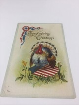 Antique 1908 Patriotic Thanksgiving Greetings Card. Divided back , Embossed. - £6.02 GBP