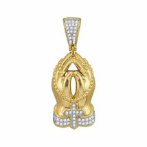 10kt Yellow Gold Mens Round Diamond Rosary Praying Hands Charm Pendant 1/4 Cttw - £398.37 GBP
