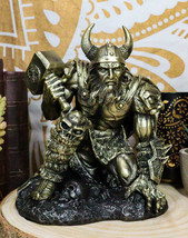 Ebros Norse Viking God of Thunder Thor Wielding Mjolnir Hammer Figurine 7&quot;H - £36.75 GBP