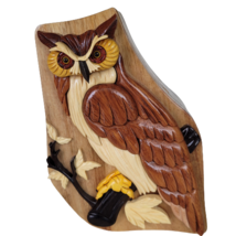 OWL Secret Puzzle Jewelry Box 3D Wooden Trinket Stash Hand Carved Wood - $31.56
