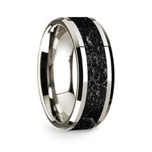 14k White Gold Polished Beveled Edges Wedding Ring with Lava Inlay - 8 mm - $1,919.99