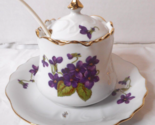 4pc Ceramic Sugar Bowl Gold Trim MOTHER PR82 Purple Violets Charger Bott... - $26.72
