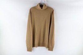 Vintage 70s Streetwear Mens XL Blank Wool Knit Turtleneck Sweater Tan Brown - £63.03 GBP