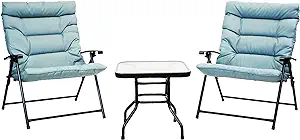 Folding Chairs With Cushions And Table, Aqua - £226.49 GBP