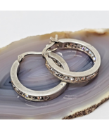 925 STERLING SILVER - Shiny Crystal Round Hoop Earrings - $24.95