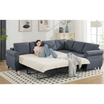 104&quot; Sleeper Sofa, Pull Out Couch Bed, L-Shaped Sectional, Dark Gray - £705.24 GBP