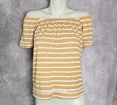 Maurices Off The Shoulder Top Shirt Womens Medium Striped Mustard Yellow... - $14.99