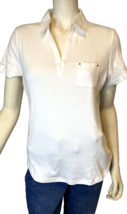 Karen Scott Petite White Short Sleeve V Neck Polo Shirt Size PL - $9.49