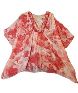 Blue Velvet Pink Floral Sheer Kimono Shawl Poncho Sz M Beaded Sheer topp... - €20,71 EUR