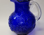 Vintage Cobalt Blue Glass Water Pitcher Grape &amp; Leaves Embossed 2½ Qt - ... - £29.97 GBP