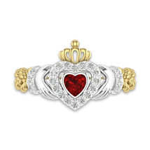 Beautiful Heart Shape Garnet Engagement Ring Two Tone Silver Antique Shank Ring - £95.43 GBP
