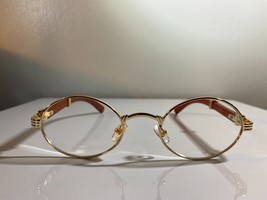 Men&#39;s oval shaped eyeglasses with clear lenses &amp; gold frame with wood ac... - $10.00