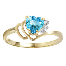 0.97 Carat Blue Topaz Diamond Ring Heart Shape - 14k Rose, Yellow &amp; White Gold - $377.62