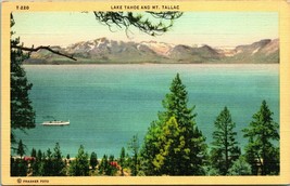 Vtg Linen Postcard Lake Tahoe and Mount Tallac California C.T. Art Colortone UNP - £2.92 GBP