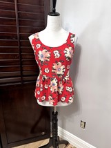 Anthropologie 9-H15 Stcl Women Peplum Top Red Floral Sleeveless Scoop Sc... - £10.94 GBP