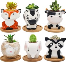 Small Ceramic Succulent Pots - 6 Pack 3&quot; Cartoon Animal Shape Indoor And Outdoor - £28.31 GBP