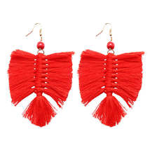 Red Howlite Fringe Palm Leaf Drop Earrings - £11.18 GBP