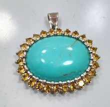Beautiful Sterling Silver 925 Turquoise Citrine Large Charm Pendant - £64.69 GBP