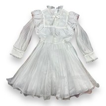 Vintage MERRY GIRL Party Dress White Solid Ruffled Floral Lace Size 10 - £39.14 GBP