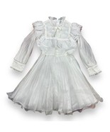 Vintage MERRY GIRL Party Dress White Solid Ruffled Floral Lace Size 10 - £38.91 GBP
