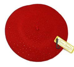 Red Beret w Beads - Vintage Inspired Classic Style Hat - Wool Blend - He... - £19.12 GBP