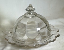 Covered Butter Dish Clear Glass Panel Dome Lid Scalloped Edges Base - $24.74