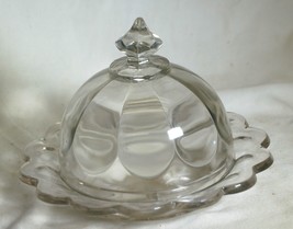 Covered Butter Dish Clear Glass Panel Dome Lid Scalloped Edges Base - £19.35 GBP