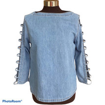 CMC Color Me Cotton Shirt Size XS Light Blue Denim Cut Out Sleeves Blouse - £15.68 GBP