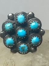 Turquoise ring Size 5.7 floral petite point southwest sterling silver women - £68.55 GBP