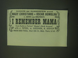 1946 I Remember Mama Play Ad - Rodgers and Hammerstein present Mady Christians - £14.78 GBP