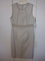 Calvin Klein Ladies Sleeveless KHAKI/WHITE DRESS-10-COTTON/POLY/SPAND.-NWT-CUTE - £28.25 GBP