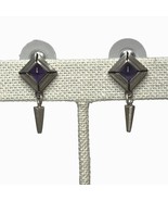 Silver &amp; Purple Stone Earrings Artisan Diamond-Shaped Metal - $184.53 MXN