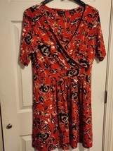 Lands&#39; End Red Floral Print Women XL FIT AND FLARE DRESS - £22.86 GBP