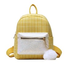 Straw Backpack Woven Small School Bag Female Students Hit Color Small Fresh Sequ - £32.68 GBP