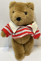 Vintage Applause 1984 Plush Jointed Teddy Bear Rugby Red White Striped Shirt 12&quot; - £12.24 GBP