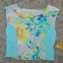 Womens Shirt Crop Top Jr Girls Nicki Minaj Sleeveless White Blue Floral-sz S - £5.53 GBP