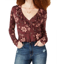 American Rag Juniors Floral Print Ruffled Top Size X-Large Color Wine - $42.23
