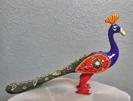 Vintage Painted Brass Bejewled Peacock 5.25 x 9&quot; India ? - £27.33 GBP