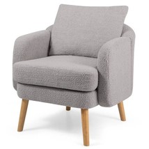 Modern Grey Sherpa Fabric Upholstered Accent Chair with Wooden Legs - $5,261.28 MXN