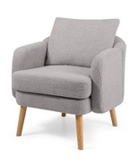 Modern Grey Sherpa Fabric Upholstered Accent Chair with Wooden Legs - $396.04 CAD