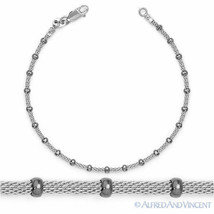 3.1mm Bead &amp; 1.8mm Mesh Link Chain Bracelet .925 Sterling Silver &amp; Black Rhodium - £27.32 GBP