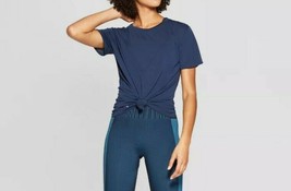 JoyLab™ Women&#39;s Short Sleeve Side Tie Mesh-Back Navy Blue T-Shirt Size XS - £46.63 GBP
