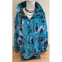Kiks 1990s Fish Print Jacket Full Zip Up Collared Lightweight Blue Black... - $26.01 CAD