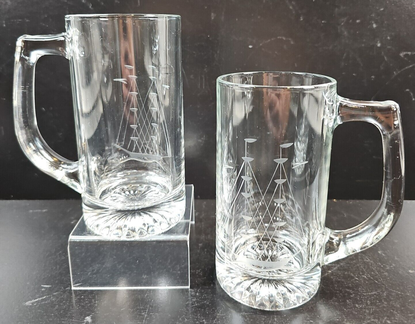 2 Javit Clipper Colllection Beer Glasses Set Clear Etched Sailboat Nauti... - $29.67