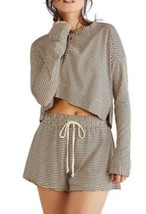 Free People Women&#39;s Tan/ Black Seeing Striped Lounge Pajama Set S NWOT - $49.54