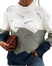 Doubauen Women&#39;s Color Block Crew Neck Long Sleeve Knit Pullover Sweater... - £14.47 GBP