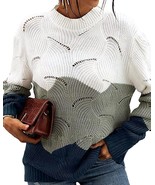 Doubauen Women&#39;s Color Block Crew Neck Long Sleeve Knit Pullover Sweater... - £14.43 GBP