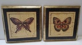 2 Butterfly Wall Hanging Wood Plaque Picture Nature Decor 9x9 - $25.85