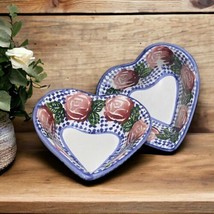 Ancora Pottery Heart Shaped Bowl Set Of 2 Hand Painted Floral Made In It... - $14.99